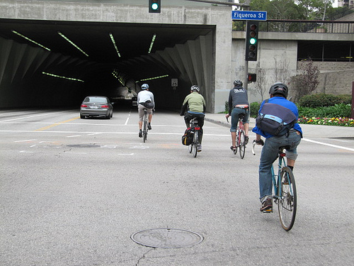 group bike ride on the streets in los angeles