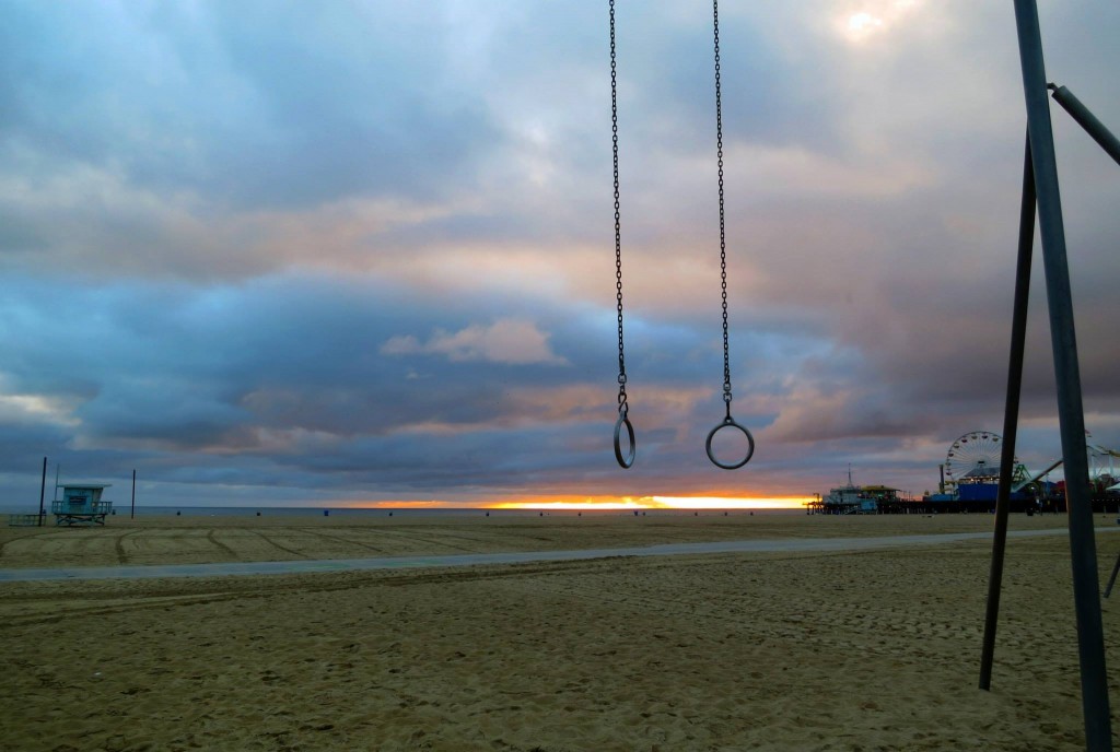 The day after a cold storm makes for a very peaceful and beautiful sunset at Old Muscle Beach, Santa Monica, CA