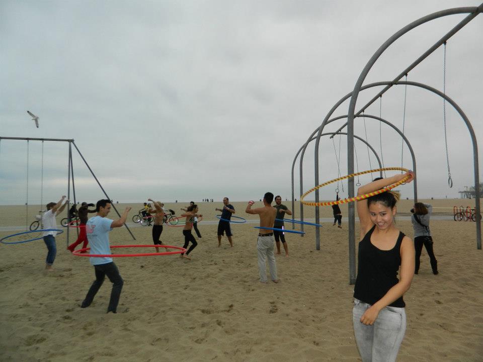 Why not HOOP? (Photo capturing one of the very fun "flow parties" I threw back in 2012 at old muscle beach.)