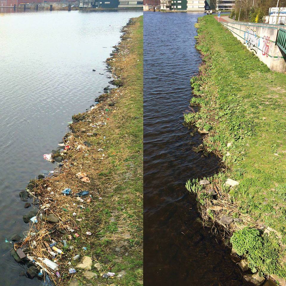 trash clean up along river bank