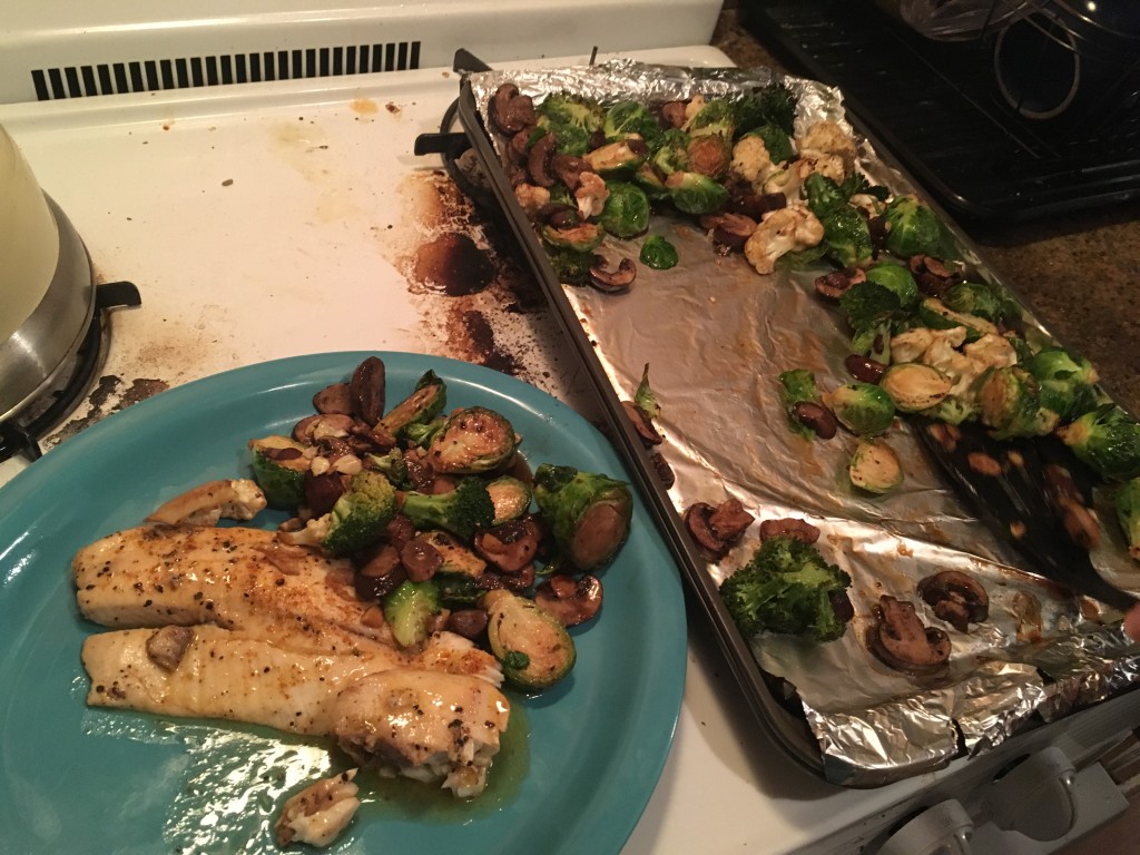 It's ridiculously easy to bake some fish and veggies.